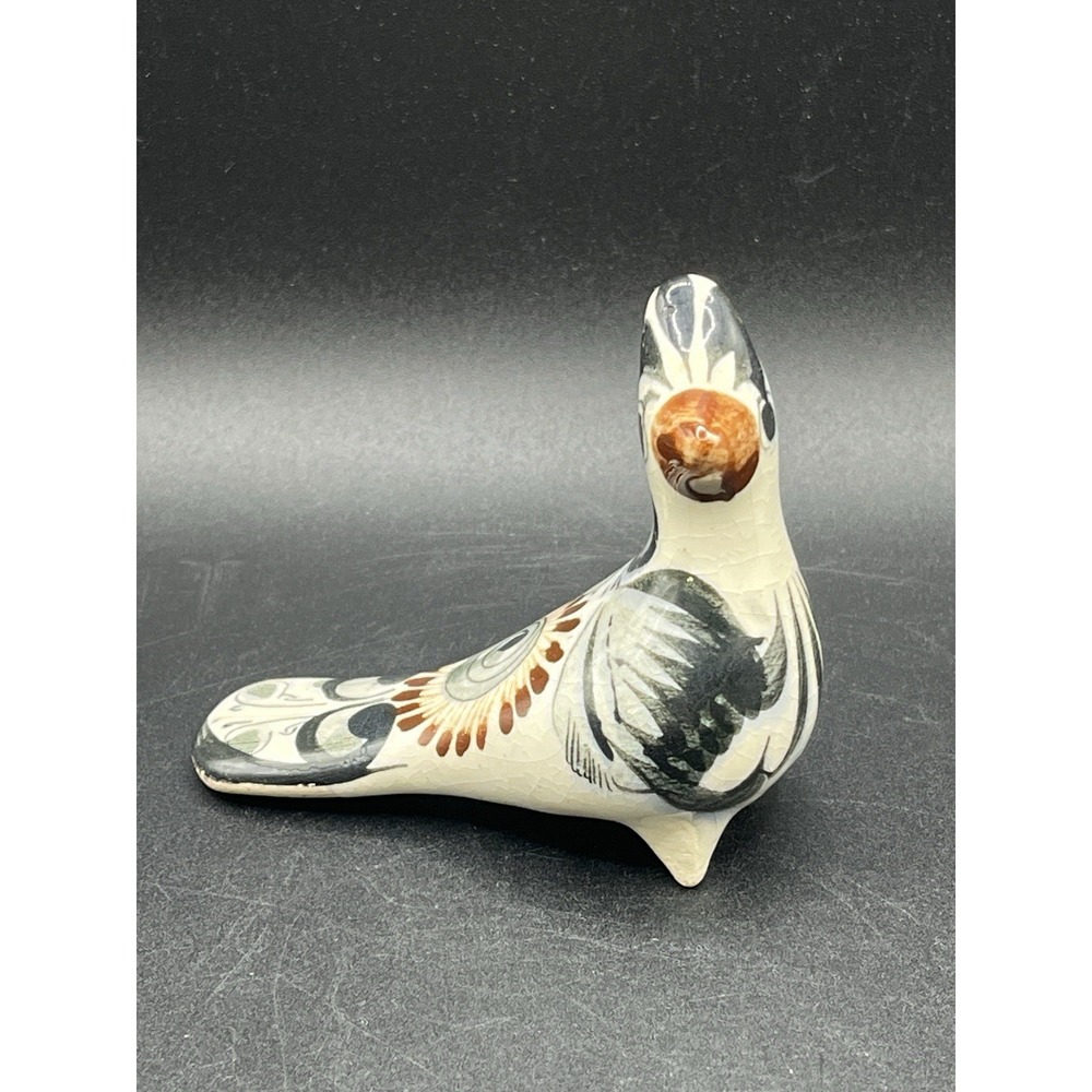 Vtg. Tonala Bird Mexico Folk Art Hand Painted Pottery Figurine 3" x 3.5" Signed